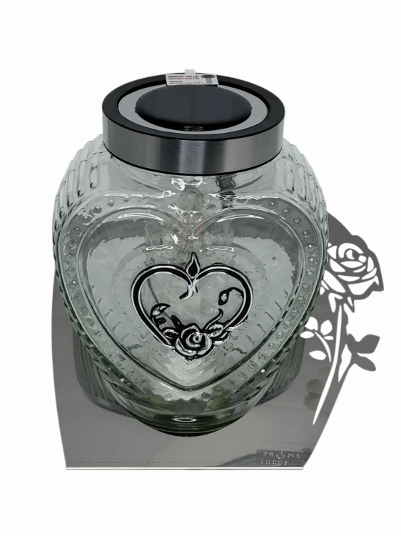 ZNICZ SOLARNY SZKLANY SERCE LS 20-1 S  PODSTAWA SREBRNA  / 1