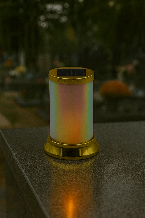 ZNICZ SOLARNY LED S-88  TĘCZOWY ZŁOTY