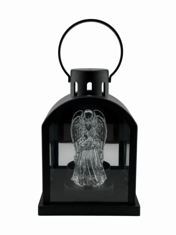 LATARENKA LED 11/24/YZE KOPUŁKA LUSTRO Z ANIOŁEM 18 CM - CZARNA
