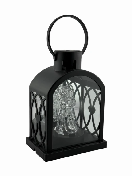 LATARENKA LED 11/24/YZE KOPUŁKA LUSTRO Z ANIOŁEM 18 CM - CZARNA