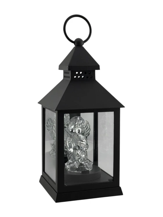 LATARENKA LED 8/18/YZE LUSTRO Z ANIOŁEM 23,5 CM - CZARNA