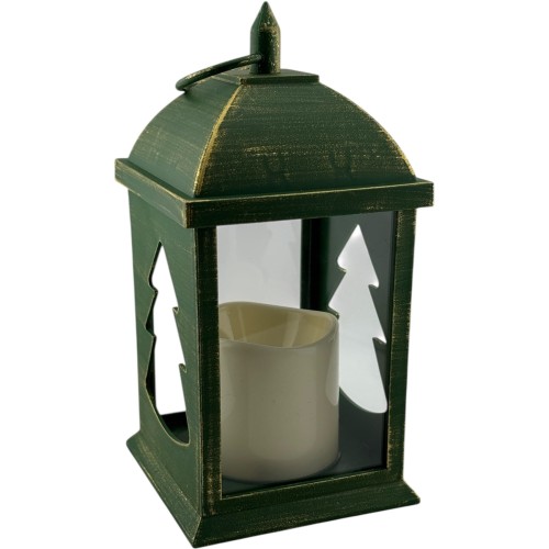 LATARENKA LED 4/25/YZE Z CHOINKĄ I ŚWIECĄ - ZIELONO-ZŁOTA