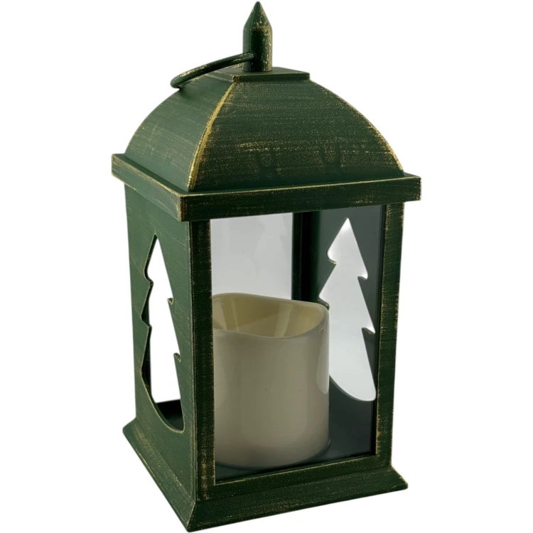 LATARENKA LED 4/25/YZE Z CHOINKĄ I ŚWIECĄ - ZIELONO-ZŁOTA