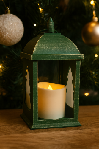 LATARENKA LED 4/25/YZE Z CHOINKĄ I ŚWIECĄ - ZIELONO-ZŁOTA