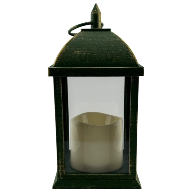 LATARENKA LED 4/25/YZE Z CHOINKĄ I ŚWIECĄ - ZIELONO-ZŁOTA