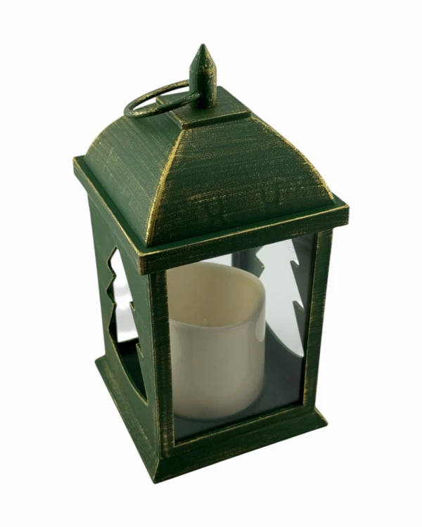 LATARENKA LED 4/25/YZE Z CHOINKĄ I ŚWIECĄ - ZIELONO-ZŁOTA