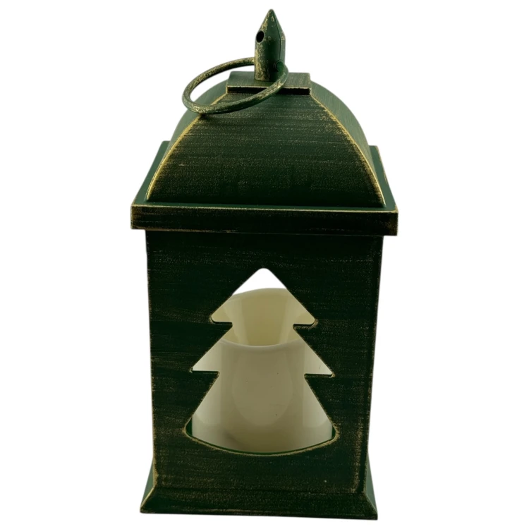 LATARENKA LED 4/25/YZE Z CHOINKĄ I ŚWIECĄ - ZIELONO-ZŁOTA