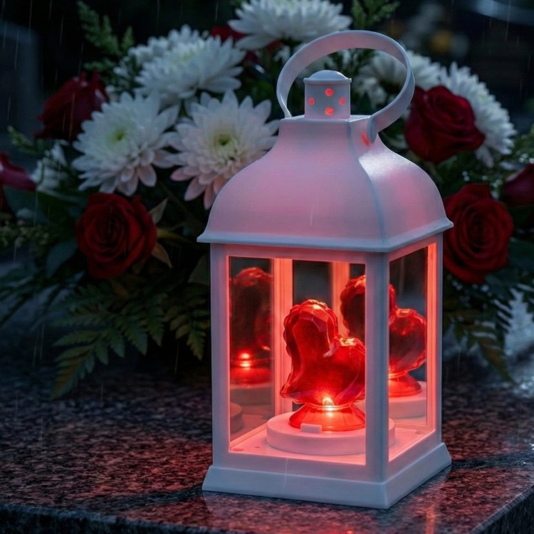 LATARENKA LED 33/23/YZE CZERWONE SERCE  23,5 CM - BIAŁA