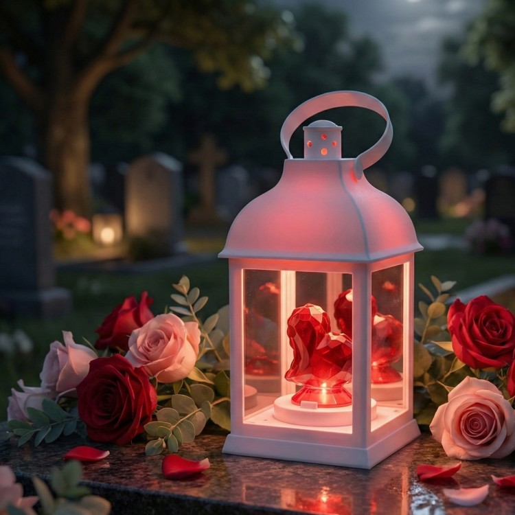 LATARENKA LED 33/23/YZE CZERWONE SERCE  23,5 CM - BIAŁA