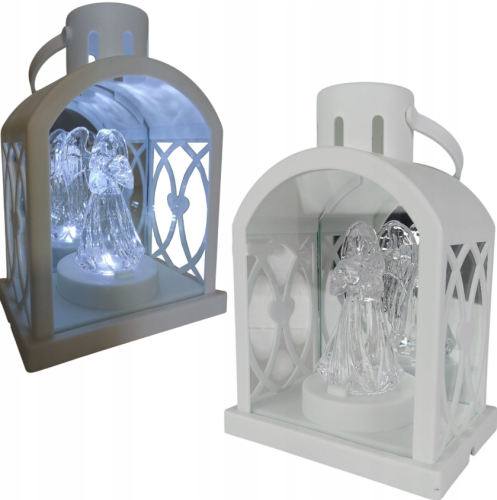 LATARENKA LED 11/24/YZE-BAT KOPUŁKA LUSTRO Z ANIOŁEM 18 CM - BIAŁA