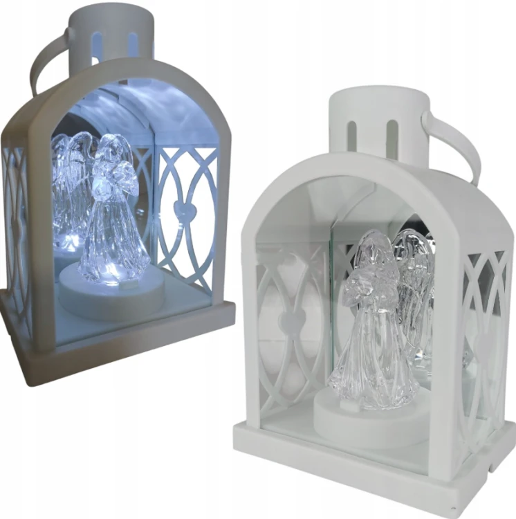 LATARENKA LED 11/24/YZE-BAT KOPUŁKA LUSTRO Z ANIOŁEM 18 CM - BIAŁA