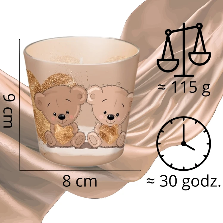 ŚWIECA ZAPACHOWA W SZKLE  TEDDY BEAR SHINY HEART  115 G