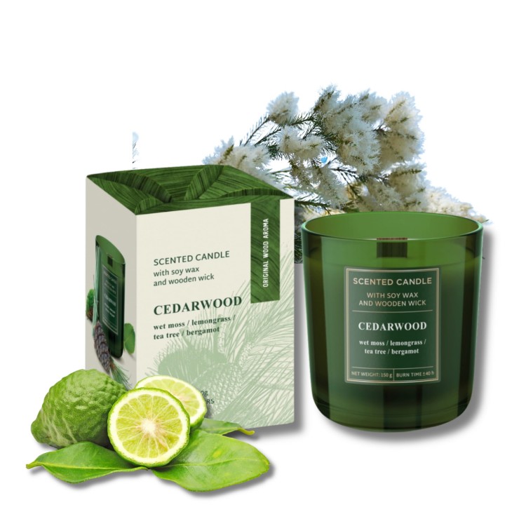 ŚWIECA ZAPACHOWA W SZKLE  WOOD CEDARWOOD  150 G