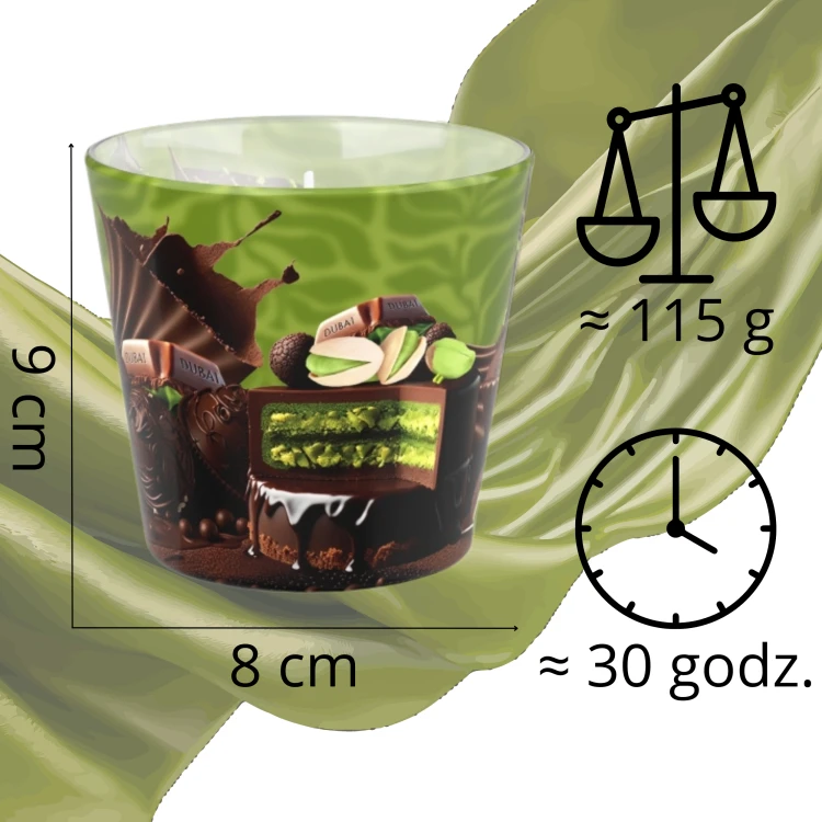 ŚWIECA ZAPACHOWA W SZKLE  DUBAI CHOCOLATE  115 G