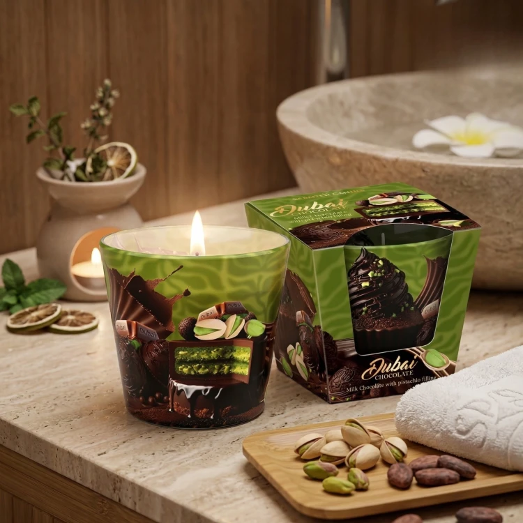 ŚWIECA ZAPACHOWA W SZKLE  DUBAI CHOCOLATE  115 G
