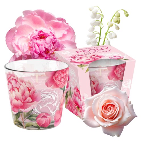 ŚWIECA ZAPACHOWA W SZKLE  PEONY PINK SUNSET  115 G