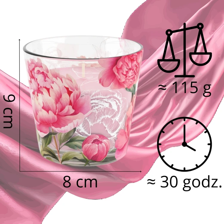 ŚWIECA ZAPACHOWA W SZKLE  PEONY PINK SUNSET  115 G