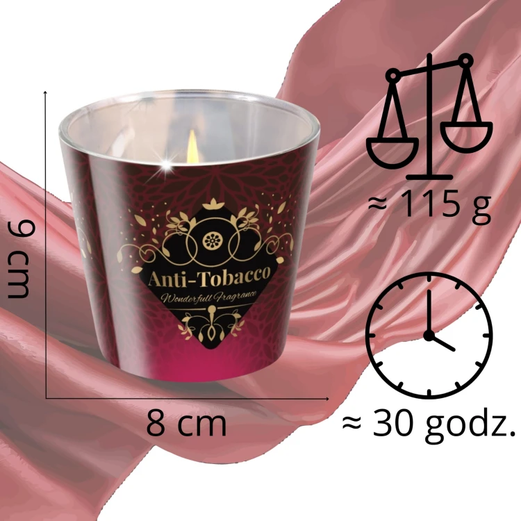 ŚWIECA ZAPACHOWA W SZKLE  ANTI TABACCO WONDERFULL  115 G