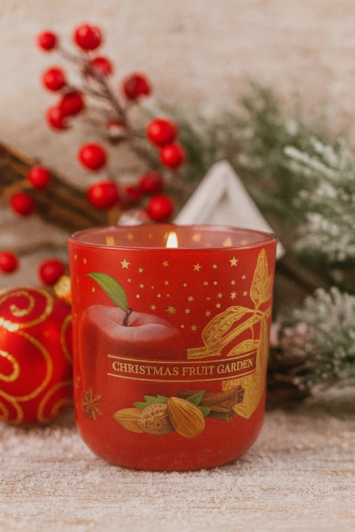 ŚWIECA ZAPACHOWA W SZKLE  CHRISTMAS FRUIT GARDEN APPLE  150 G