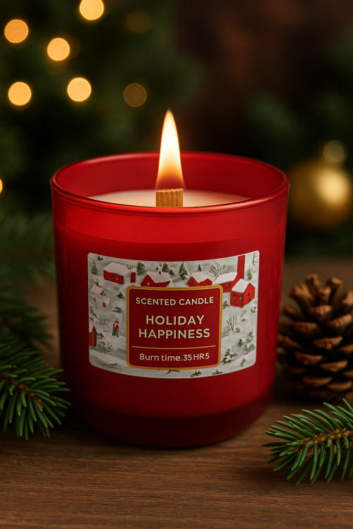 ŚWIECA ZAPACHOWA W SZKLE  WINTER TIME HOLIDAY HAPPIENS  150 G