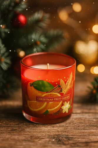 ŚWIECA ZAPACHOWA W SZKLE  CHRISTMAS FRUIT GARDEN ORANGE  150 G