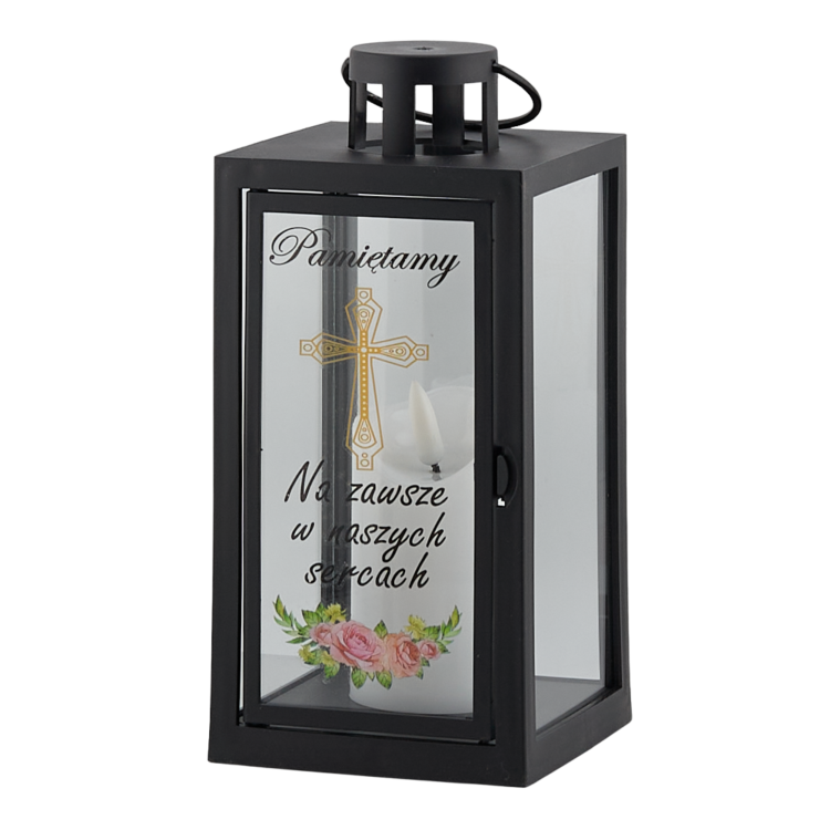 LATARENKA LED 6/23/YZE-PRINT Z NAPISEM PAMIĘTAMY I ŚWIECĄ 21 CM - CZARNA