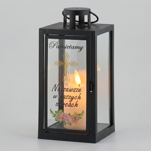LATARENKA LED 6/23/YZE-PRINT Z NAPISEM PAMIĘTAMY I ŚWIECĄ 21 CM - CZARNA