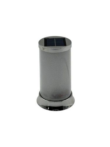 LAMPION ZNICZ SOLARNY LED S-82  SREBRNY  Z CIEPŁYM BIAŁYM ŚWIATŁEM Z BROKATOWĄ POŚWIATĄ