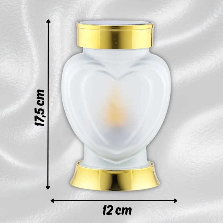 ZNICZ SOLARNY ZŁOTY SZKLANY SUBITO - MATOWE SERCE LED ŚWIATŁO ŻÓŁTE